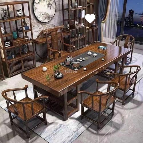 实木大板茶桌椅组合新中式家用功夫禅意泡茶台办公室茶几茶具一体